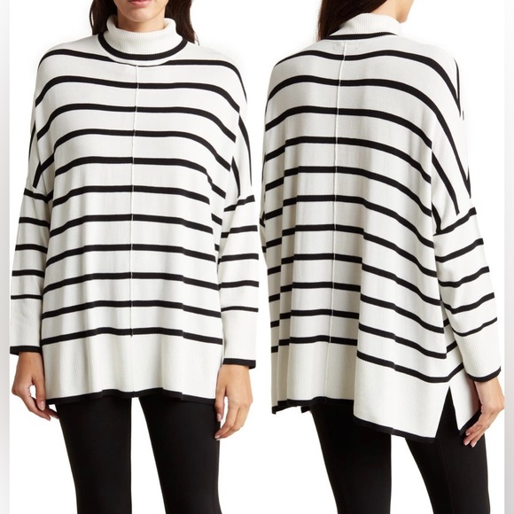 NWOT - Adrianna Papell Striped Turtleneck Sweater - Picture 1 of 6